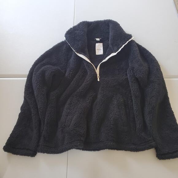 J.Crew Pullover Womens Medium Black Sherpa Fleece Half Zip Teddy Cozy FA21 AZ295 - Picture 1 of 9